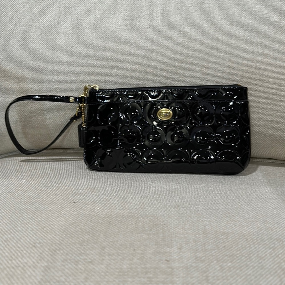 Black patent Coach wristlet
